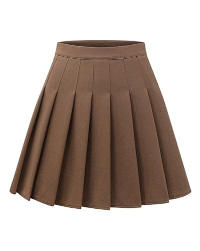 Shestellar Women's Comfortable High-Waist Pleated Mini Skirt — Brown