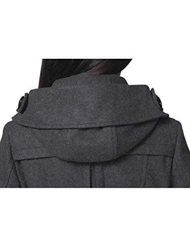 Tanming Warm Double Breasted Wool Pea Coat Jacket with Hood