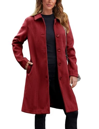UANEO Women's Faux Wool Peacoat Long Trench Coatwinteribilidad — Red