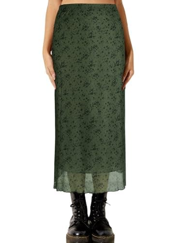 Avanova Bohemian Ditsy Floral Midi Skirt — Green Flower
