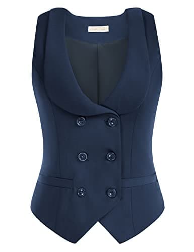 Belle Poque Women's Double Breasted Waistcoat with Vintage Lapel Collar & 2 Pockets — Navy Blue