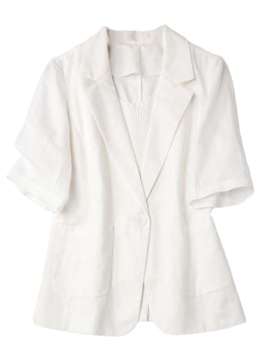 Short Sleeve Linen Blazer Casual Lightweight Suit Jackets — White