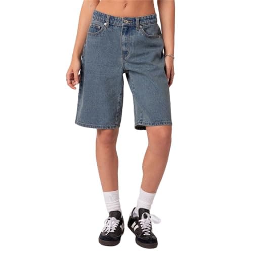 Raruxxin Women's Y2K Wide Leg Low Waist Cargo Jean Shorts with Pockets — A Blue Grey