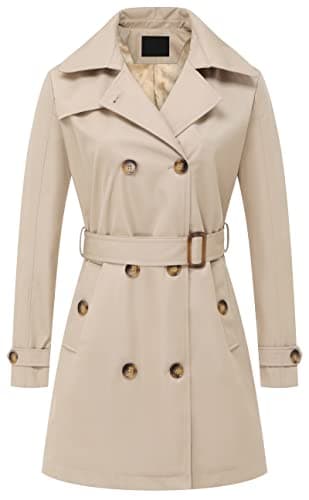 Chrisuno Women's Mid-Length Double Breasted Trench Coat with Hood — Khaki Velvet Lined
