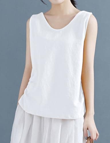 IDEALSANXUN Women's Linen Tank Tops Spring Summer V-Neck Casual Lightweight