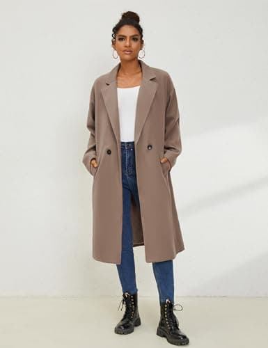 UANEO Women's Oversized Wool Blend Double Breasted Trench Overcoat Winter