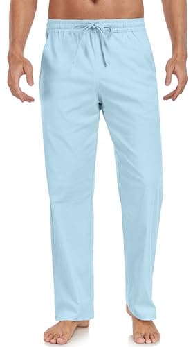 Janmid Men's Casual Linen Pants Elastic Waist Drawstring Yoga Beach trousers — B-sky Blue