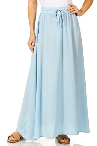 Trendy Women's Maxi Skirts - Flowy Summer Aline Elastic High Waisted Reg & Plus Size — Denim