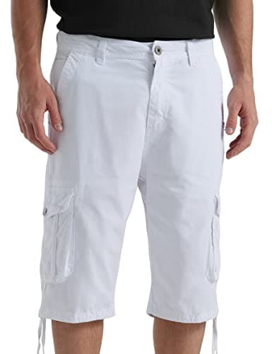 BEST SOUTH Men's Casual Long Cargo Shorts 13 Inches Relaxed Fit with Pockets — White
