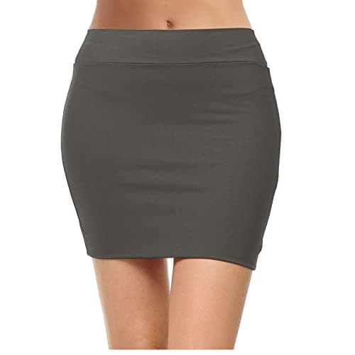 Topdress Women's High Waisted Elastic Pencil Skirts with Slit — Charcoal Grey Mini