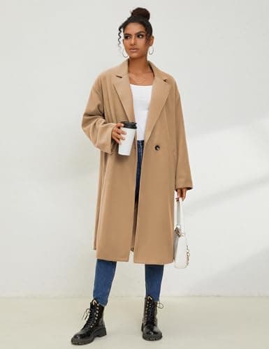 UANEO Women's Wool Blend Double Breasted Long Trench Coat Winter
