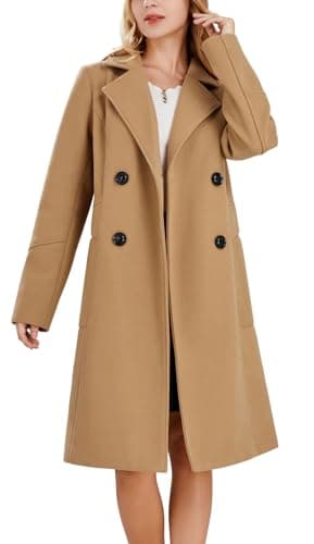 Chou yatou Women's Mid-Long Double Breasted Wool Blend Pea Coat — Camel