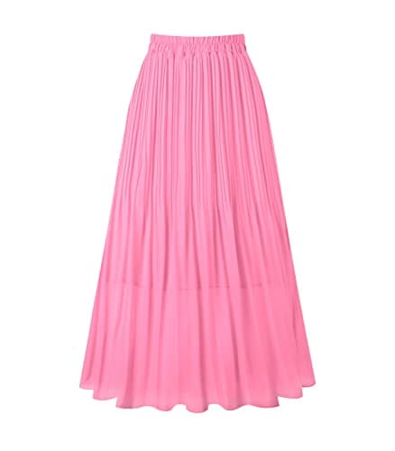 Chic Women's Chiffon Pleated A-Line Midi Skirt — Pink