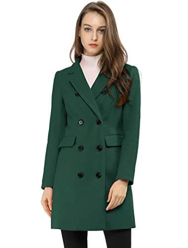 Allegra K Women's Elegant Notched Lapel Winter Trench Coat — Green