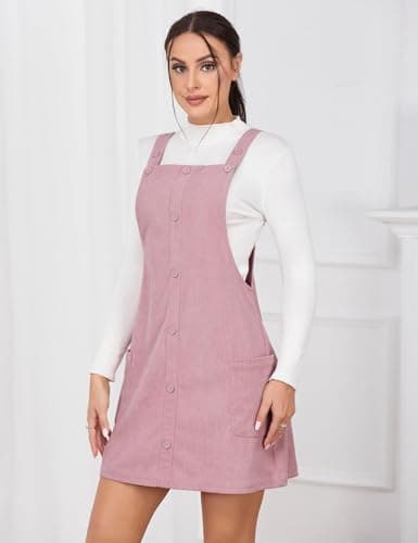 IDEALSANXUN Women's Pockets Corduroy Button Down Overall Dress