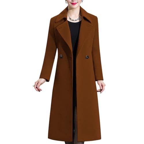 Aprsfn Women's Winter Warm Double-breasted Midi Peacoat — Brown