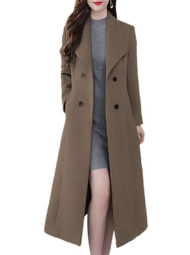 Ebossy Women's Slim Fit Below Knee Wool Trench Coat — Brown