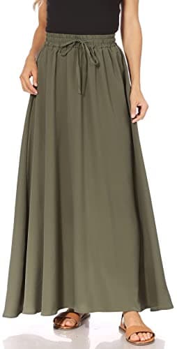 Trendy Women's Maxi Skirts - Flowy Summer Aline Elastic High Waisted Reg & Plus Size — Green