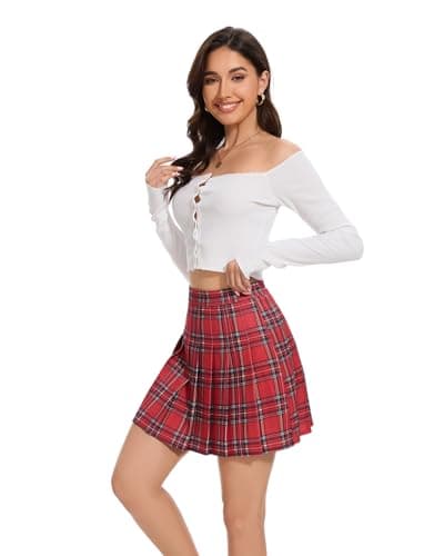 Shestellar Women's Comfortable High-Waist Pleated Mini Skirt