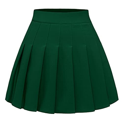 Pleated Skirts for Women: High Waist Mini Skater Tennis A-line Cheerleader — Green