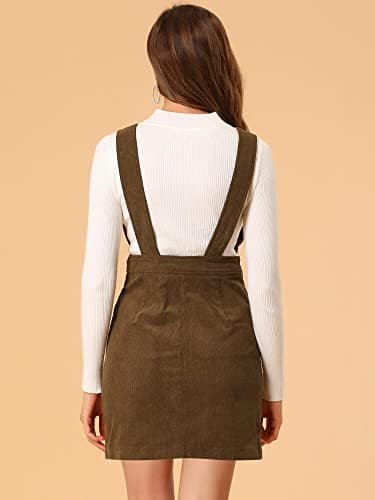 Allegra K Women's Corduroy V-Neck Mini Pinafore Dress