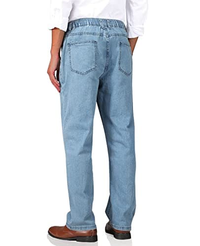 Soojun Men's Relaxed Fit Elastic Waist Jeans with Zipper and Button