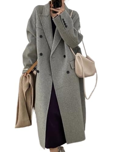 IDEALSANXUN Women's Long Wool Trench CoatFall Winter Double Breasted Jackets — Grey