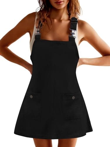 COCCKO Women's Adjustable Strap Corduroy Overall Mini Dress with Pockets Summer Fashion