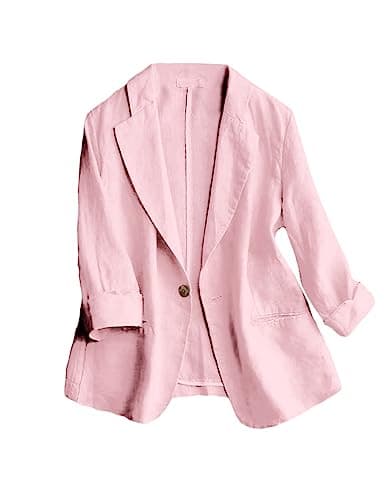IDEALSANXUN Linen Women's 3/4 Sleeve Lightweight Blazer — Pink