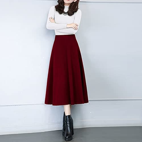 Vintage High Waist Elastic Midi Wool Skirt for Women