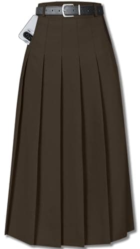 Sangtree Girls A-Line Pleated High Waist Fashion Skirt — Brown Chocolate