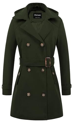 Chrisuno Women's Double Breasted Hooded Pea Coat — Army Green