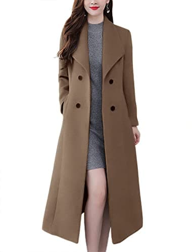 Chic Women's Double Breasted Wool Pea Coat with Shawl Collar — Coffee