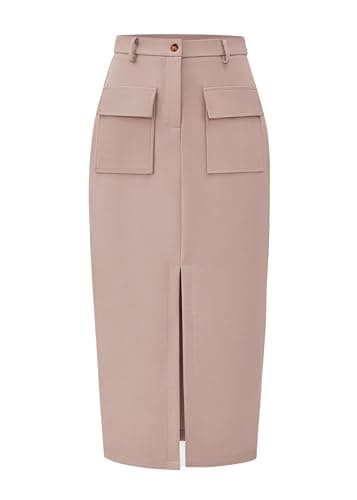 KIRUNDO Women's High-Wasted Cargo Midi Skirt — Beige