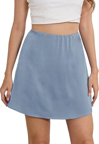 HERBATOMIA Women's High-Waist Casual Pleated Midi Skirt with Pocket — Blue-191