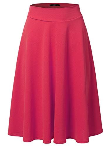 SSOULM Plus Size High Waist Flare Midi Skirt — Ssk004_fuchsia