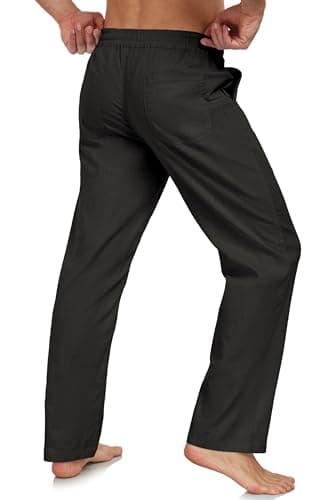 Janmid Men's Casual Linen Pants Elastic Waist Drawstring Yoga Beach trousers