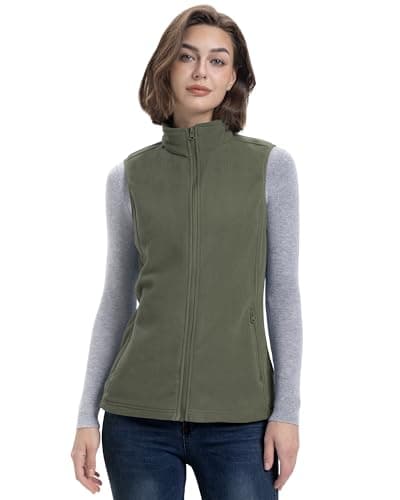 Women's Lightweight Warm Polar Fleece Vest with Zip Pockets for Winter — Green