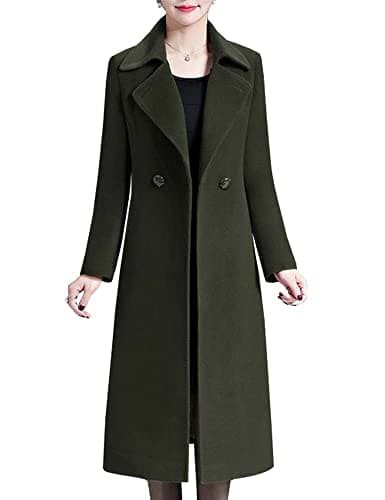 Vintage Style Long Wool Pea Coat for Women — Army