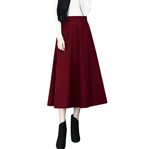 Vintage High Waist Elastic Midi Wool Skirt for Women