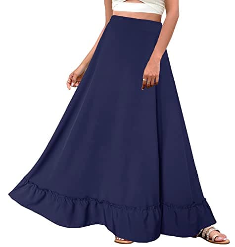 Afibi Women's Plus Size Vintage High Waist Maxi Skirt with Pockets — Navy Blue