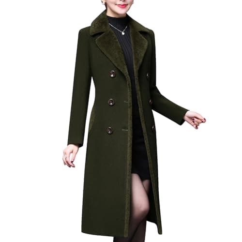 Women's Double-Breasted Wool Winter Coat — Army Green