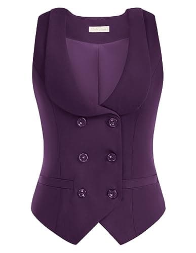 Belle Poque Women's Double Breasted Waistcoat with Vintage Lapel Collar & 2 Pockets — Purple