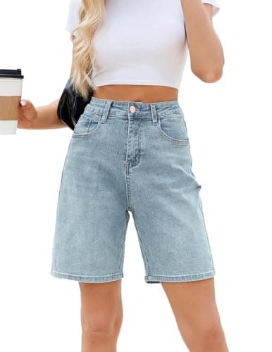 TOSATISFINE Women's High-Waisted Stretch Jean Shorts