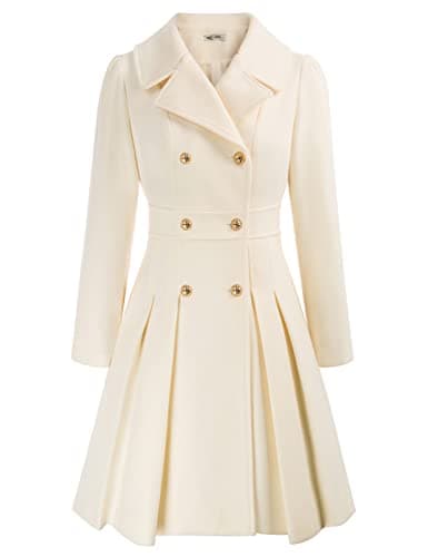 GRACE KARIN Women's Trench Coat Notch Lapel Double Breasted Pea Coat Jacket — White