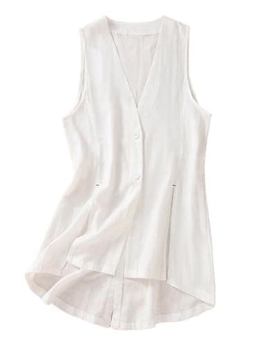 Women's Linen Sleeveless Blazer Jacket for Spring and Summer — White