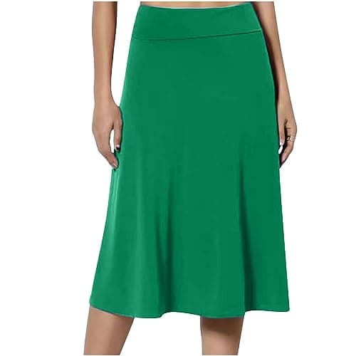 Spring & Summer High Waist Flared Midi Skirts for Women — Green