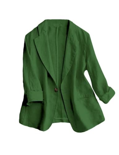 IDEALSANXUN Linen Women's 3/4 Sleeve Lightweight Blazer — Green 01