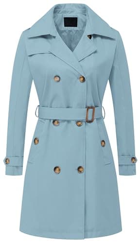 Chrisuno Women's Long Trench Coat with Belt and Hood — Blue