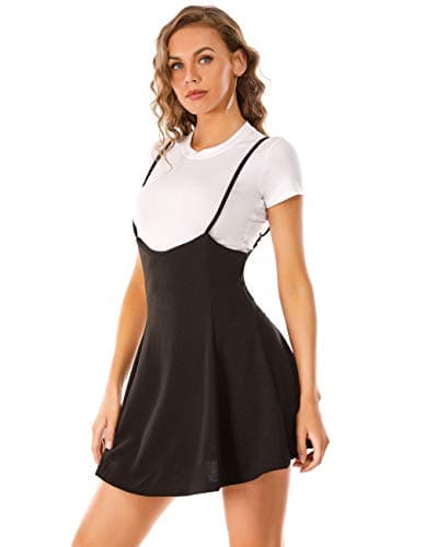 Jedyful Women's Casual High Waist Flare Skater Skirt with Shoulder Straps